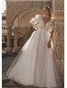 Long Sleeves Beaded Ivory Lace Tulle Sweet Wedding Dress